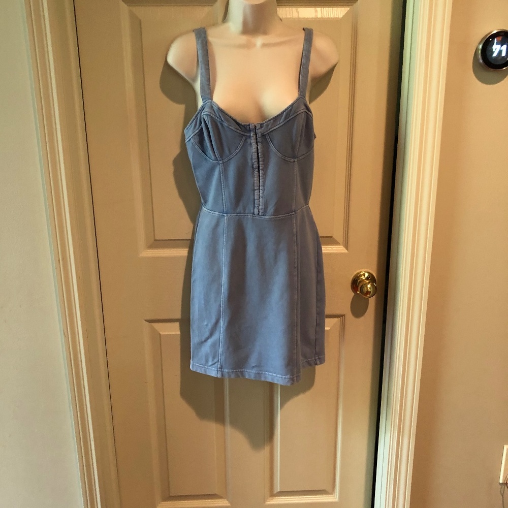 FREE PEOPLE FAUX DENIM CORSET BODYCON DRESS SIZE M